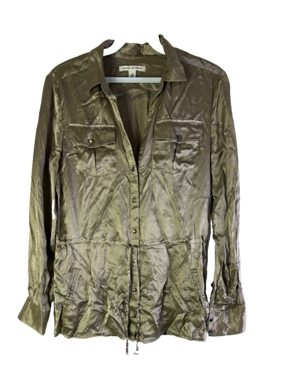 Vintage Y2K Banana Republic Button Shirt Top Silky Silk Satin Military
